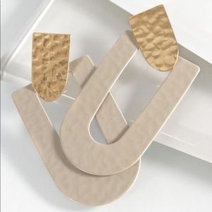 Metal and Rubber Modern Dangle Earrings- Beige